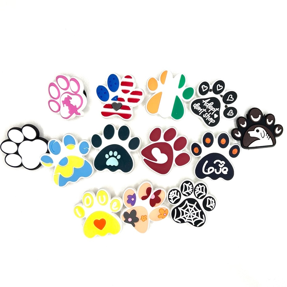 Paw Print Shoe Charms Set | 12-Piece Animal Paw Print Croc Charms